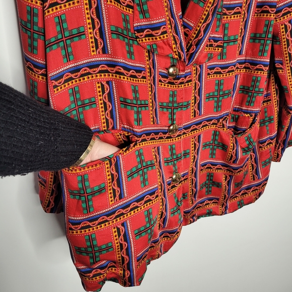 Vintage 80's Simon Chang red and green blazer in size 16 - Picture 11 of 13
